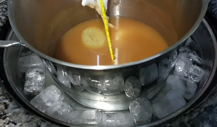 cooling wort in a bath of ice